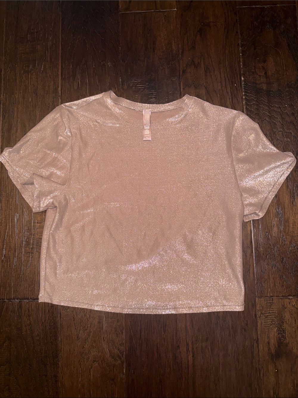Skims Shimmery Pink Short-Sleeve Women's Crop Top XL